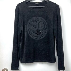 Vintage Escada Beaded Cozy Plush Sweater size Euro 40/M Black Embroidered